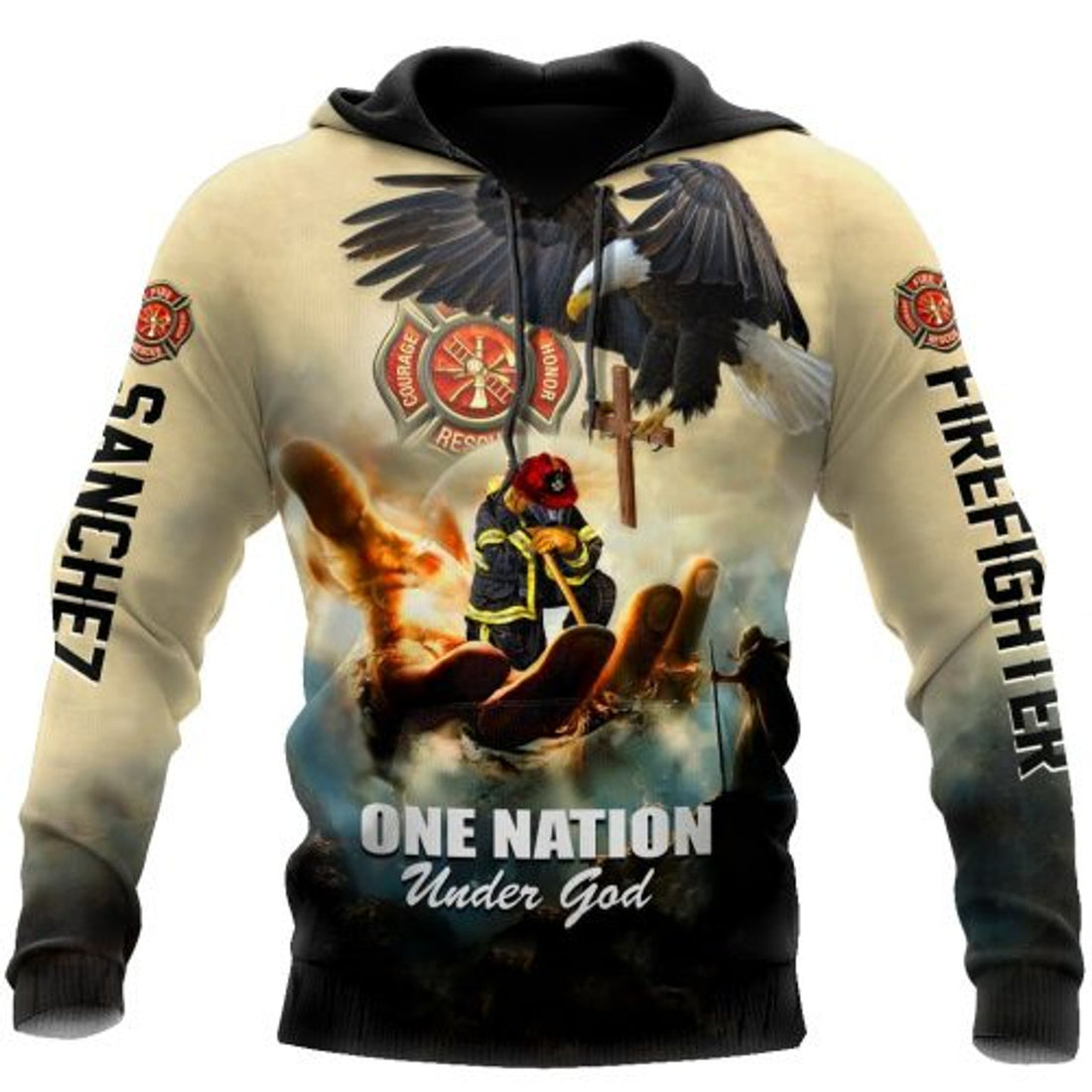 FUNSTUFFPRINT Personalized Firefighter 3D Hoodie One Nation Under God 3D Hoodie and Zip Hoodie