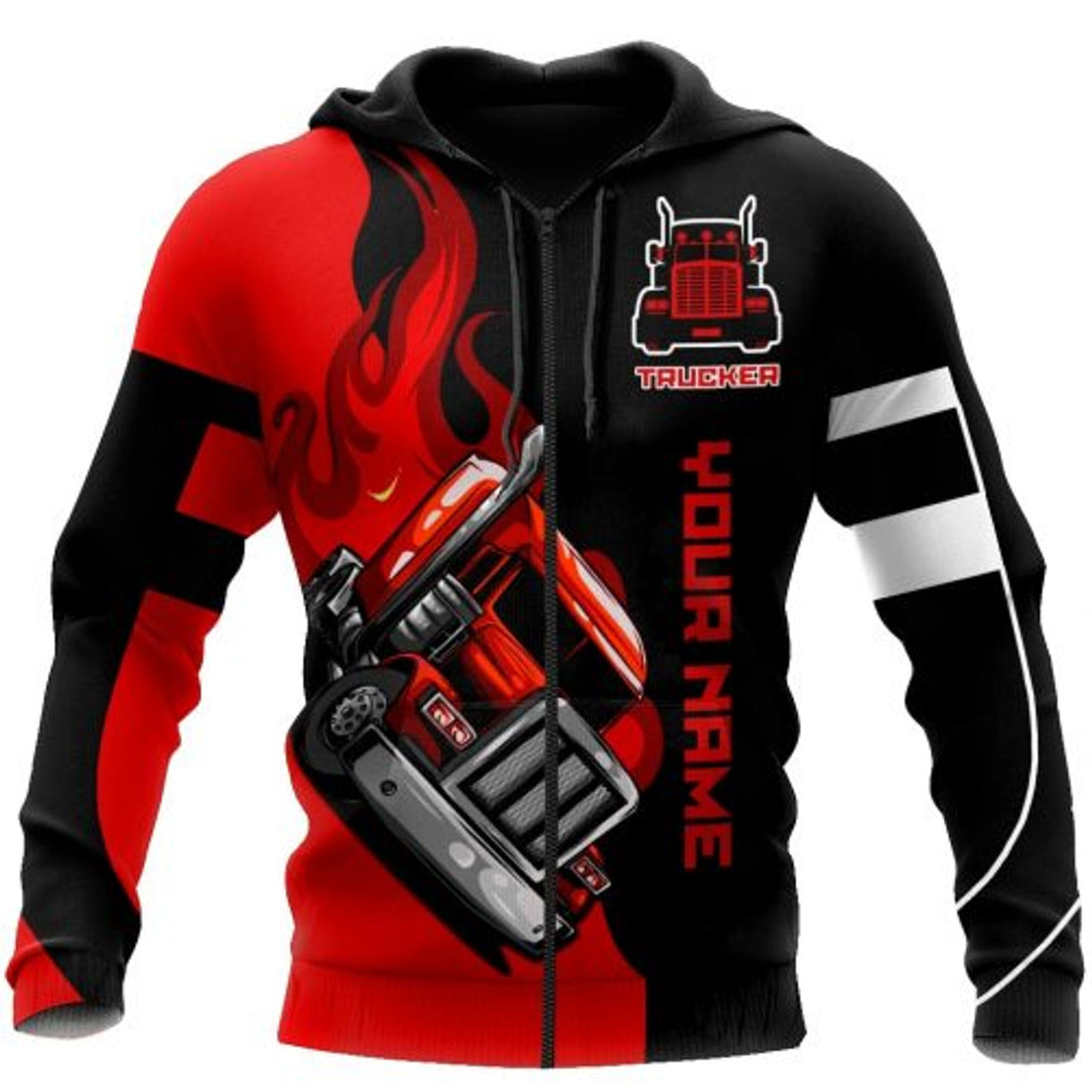FUNSTUFFPRINT Personalized Trucker 3D Hoodie For Men And Women Red Truck 3D Hoodie and Zip Hoodie