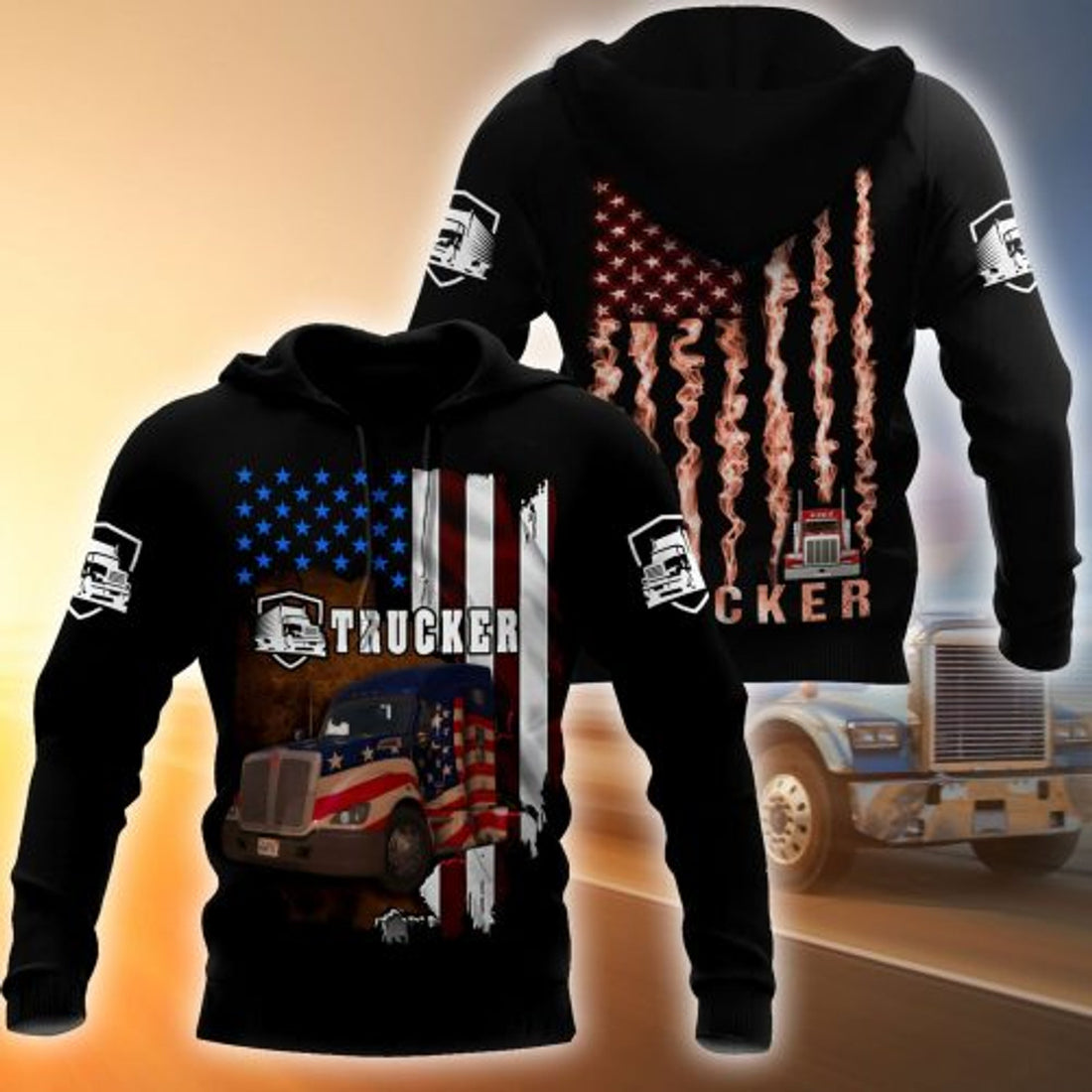 FUNSTUFFPRINT Trucker 3D Hoodie American Flag
 3D Hoodie and Zip Hoodie