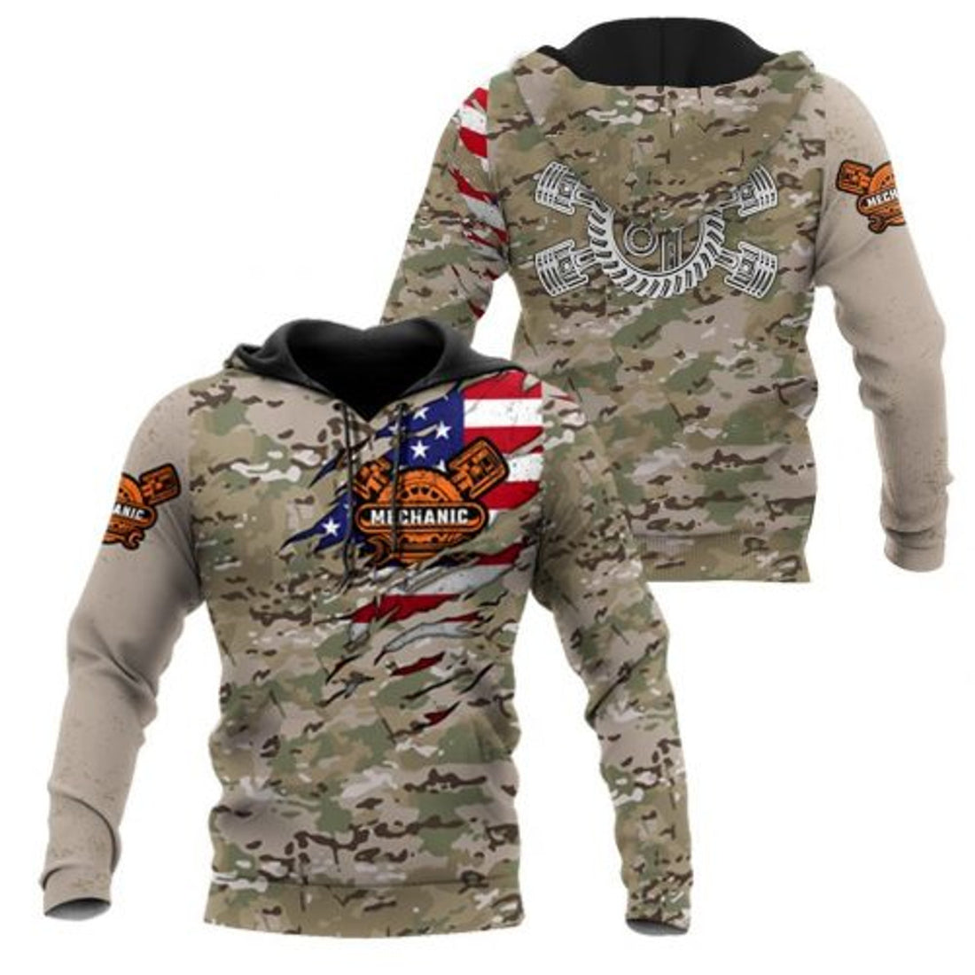 FUNSTUFFPRINT Mechanic 3D Hoodie American Flag 3D Hoodie and Zip Hoodie