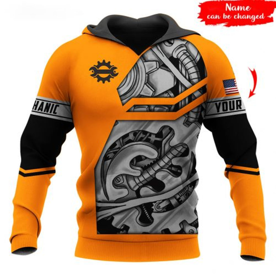 FUNSTUFFPRINT Personalized Mechanic 3D Hoodie Orange 3D Hoodie 3D Hoodie and Zip Hoodie