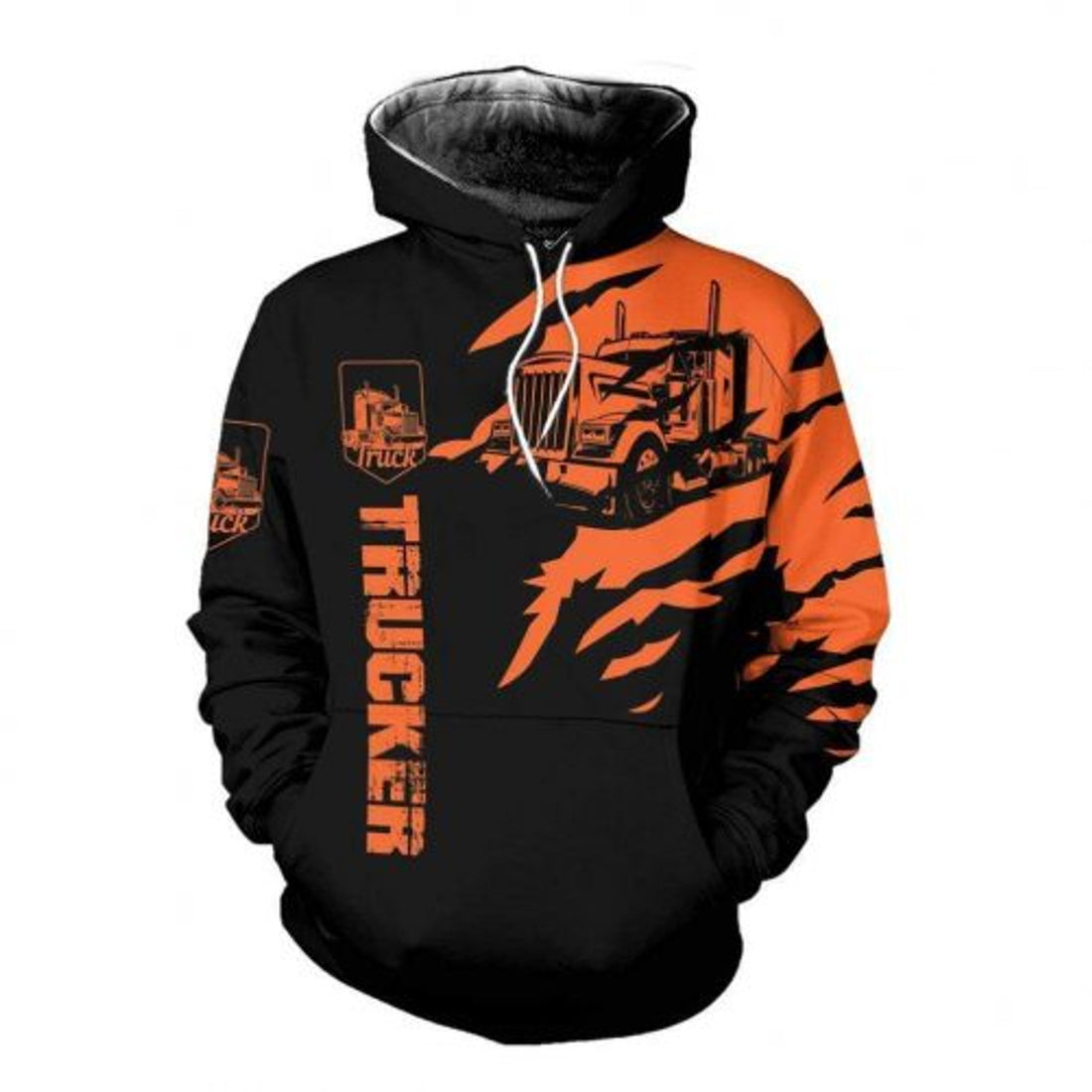 FUNSTUFFPRINT Trucker 3D Hoodie Black And Orange 3D Hoodie 3D Hoodie and Zip Hoodie