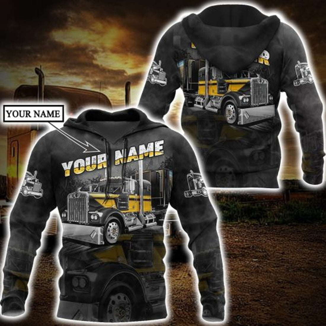 FUNSTUFFPRINT Personalized Trucker 3D Hoodie For Men Yellow Truck 3D Hoodie and Zip Hoodie