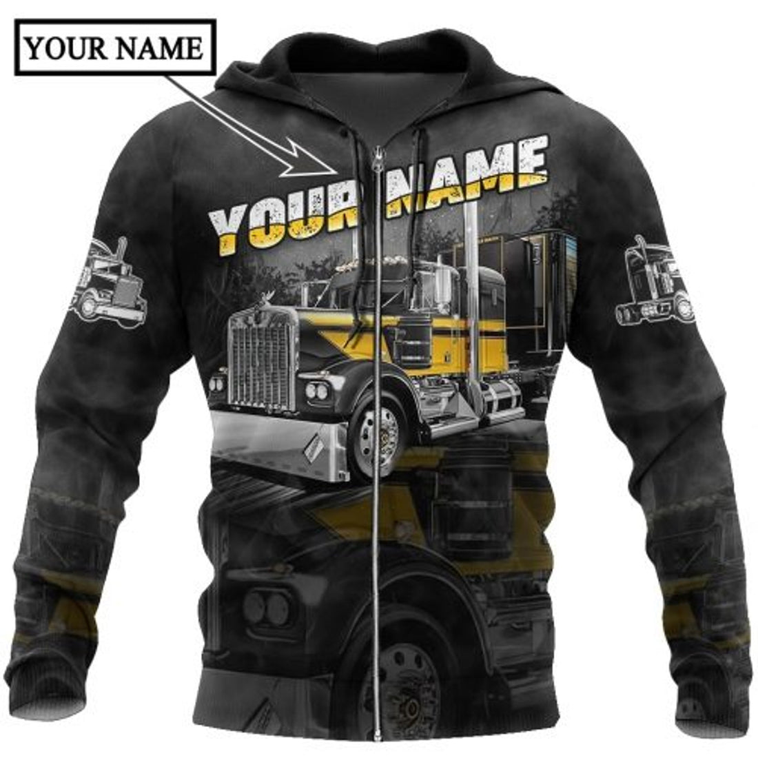 FUNSTUFFPRINT Personalized Trucker 3D Hoodie For Men Yellow Truck 3D Hoodie and Zip Hoodie