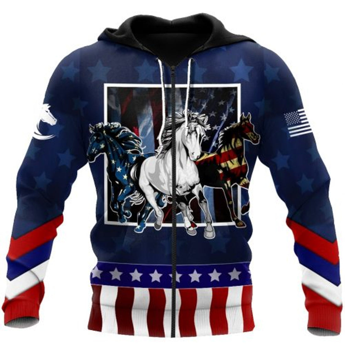 FUNSTUFFPRINT Horse 3D Hoodie For Men And Women American Flag 3D Hoodie and Zip Hoodie