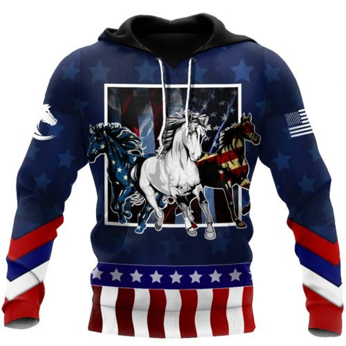 FUNSTUFFPRINT Horse 3D Hoodie For Men And Women American Flag 3D Hoodie and Zip Hoodie