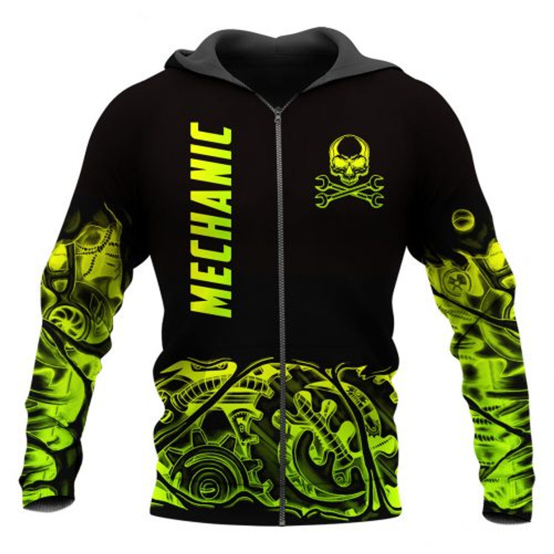 FUNSTUFFPRINT Pesonalized Skull Mechanic 3D Hoodie Green 3D Hoodie and Zip Hoodie