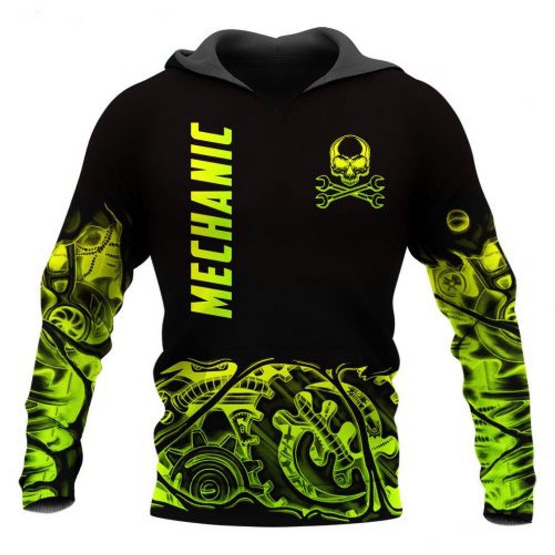 FUNSTUFFPRINT Pesonalized Skull Mechanic 3D Hoodie Green 3D Hoodie and Zip Hoodie