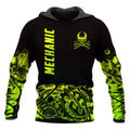FUNSTUFFPRINT Pesonalized Skull Mechanic 3D Hoodie Green 3D Hoodie and Zip Hoodie