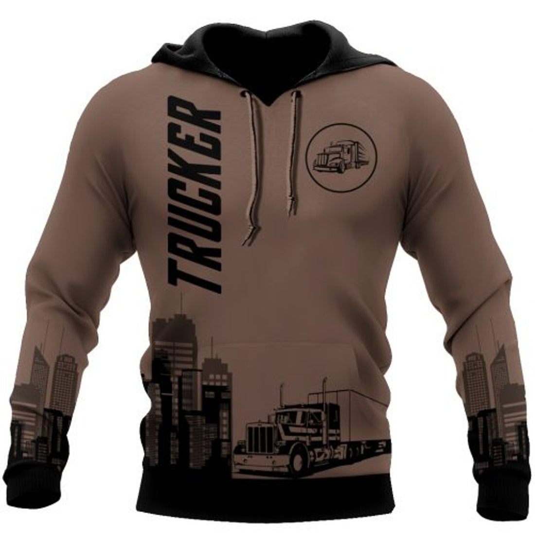 FUNSTUFFPRINT Trucker 3D Hoodie For Men And Women Brown 3D Hoodie and Zip Hoodie