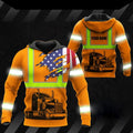 FUNSTUFFPRINT Personalized Trucker 3D Hoodie For Men And Women American Flag Orange 3D Hoodie and Zip Hoodie