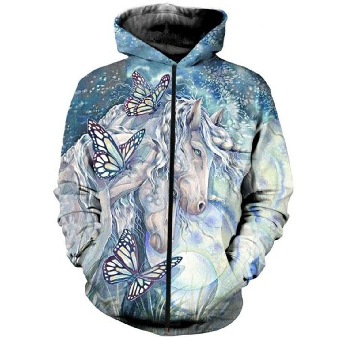 FUNSTUFFPRINT Horse With Butterflies 3D Hoodie and Zip Hoodie