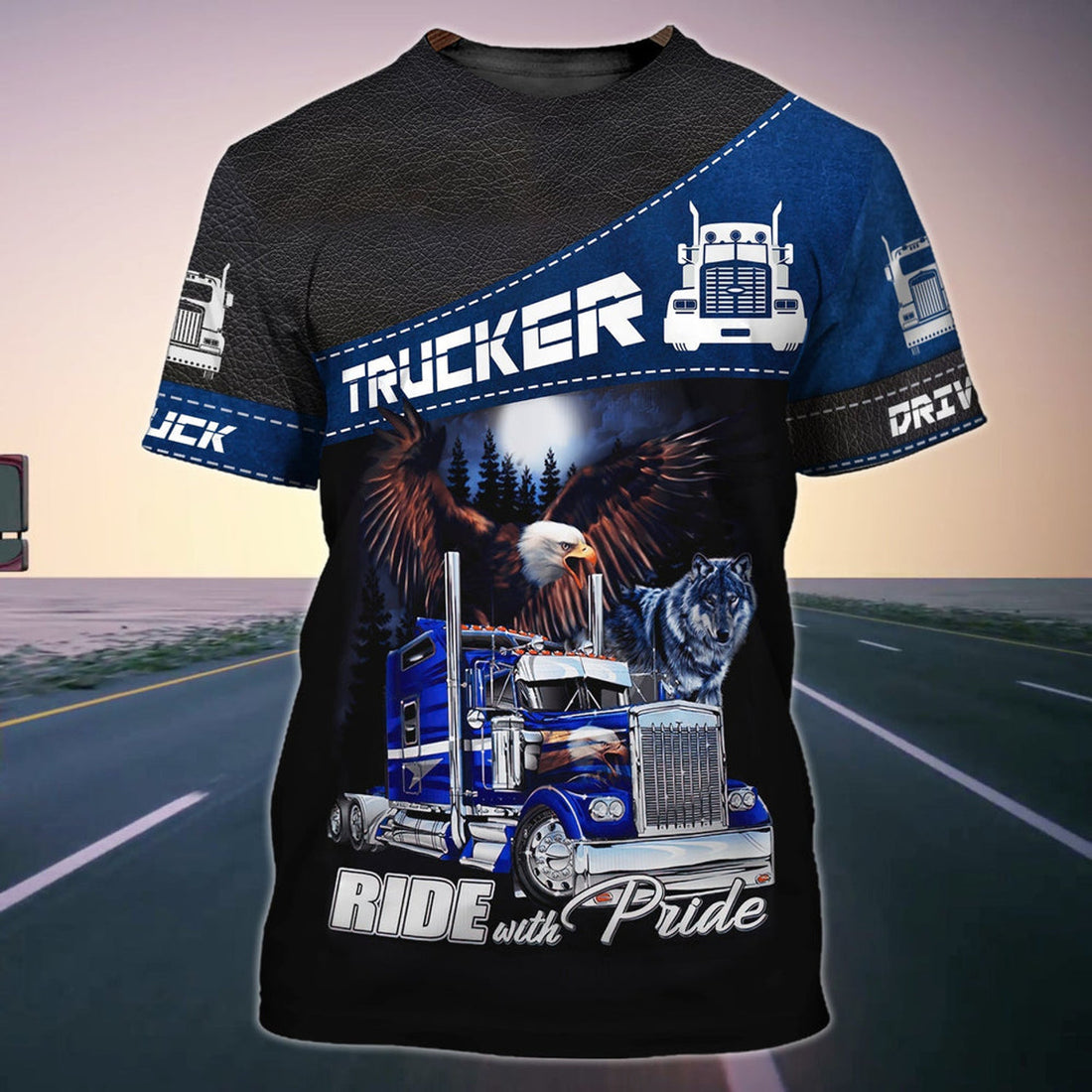 FUNSTUFFPRINT 3D Unisex Trucker Shirts Ride With Pride Labour Day Gift For Trucker Dad Husband 3D T-shirt