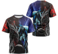 FUNSTUFFPRINT Personalized T-Shirt, Hoodie - Thunder Blue Wolf Fire Dragon 3D T-shirt