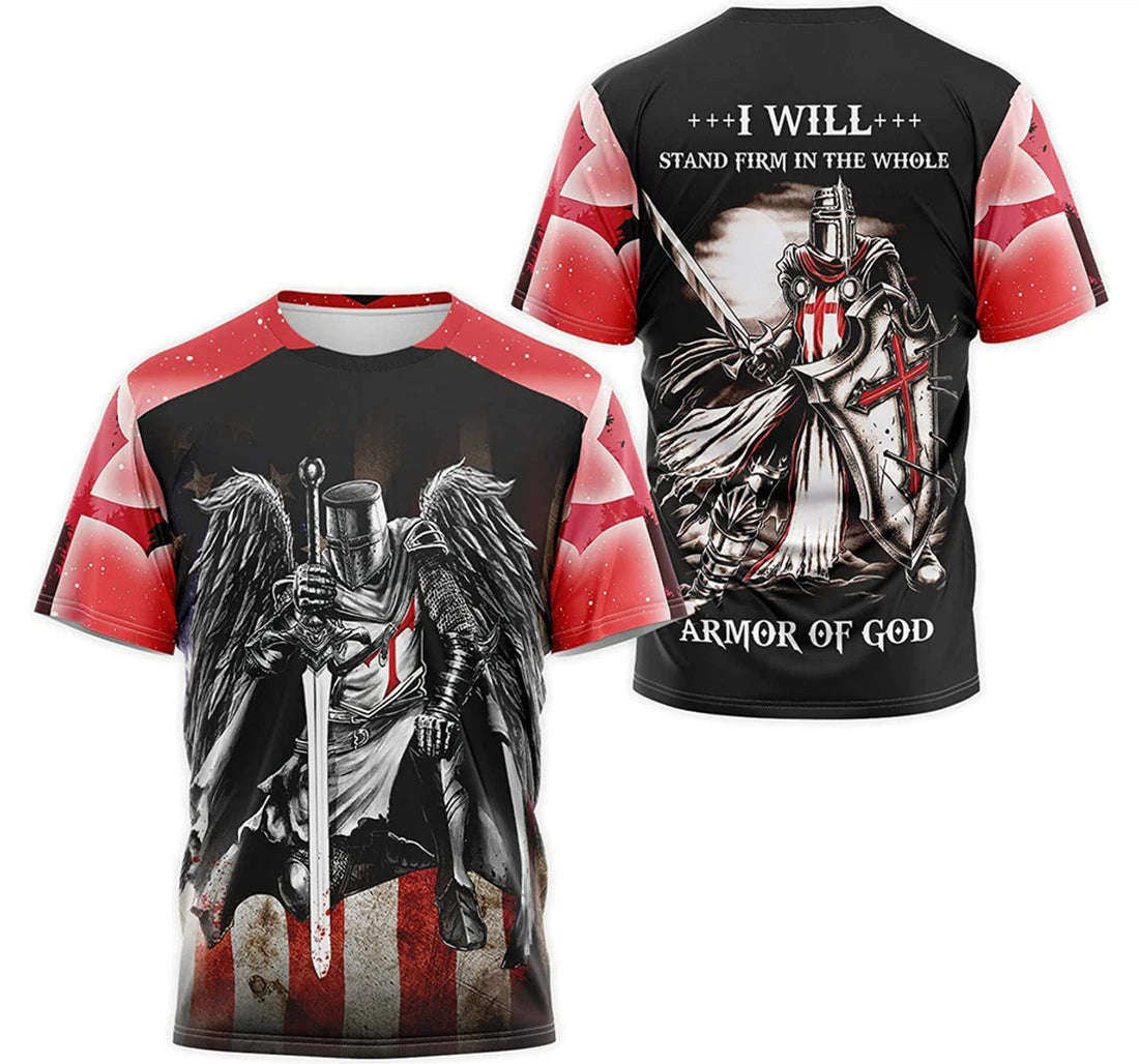 FUNSTUFFPRINT Personalized T-Shirt, Hoodie - Templar Knights Jesus I Will Stand Firm In The Whole Armor Of God 3D T-shirt