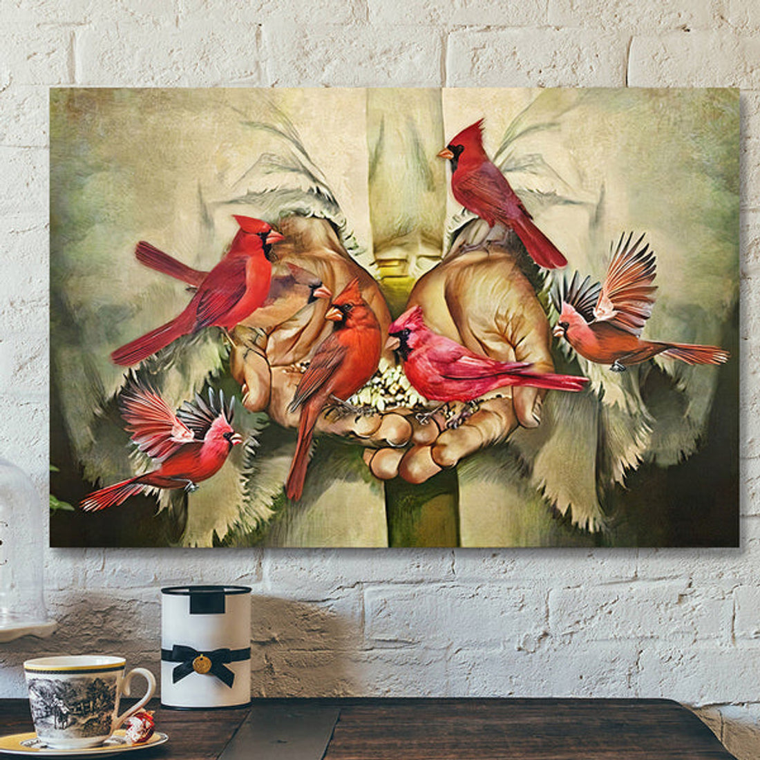 Bible Verse Canvas Painting - Jesus Christ Poster - Two Hand And Red Bird Canvas Poster