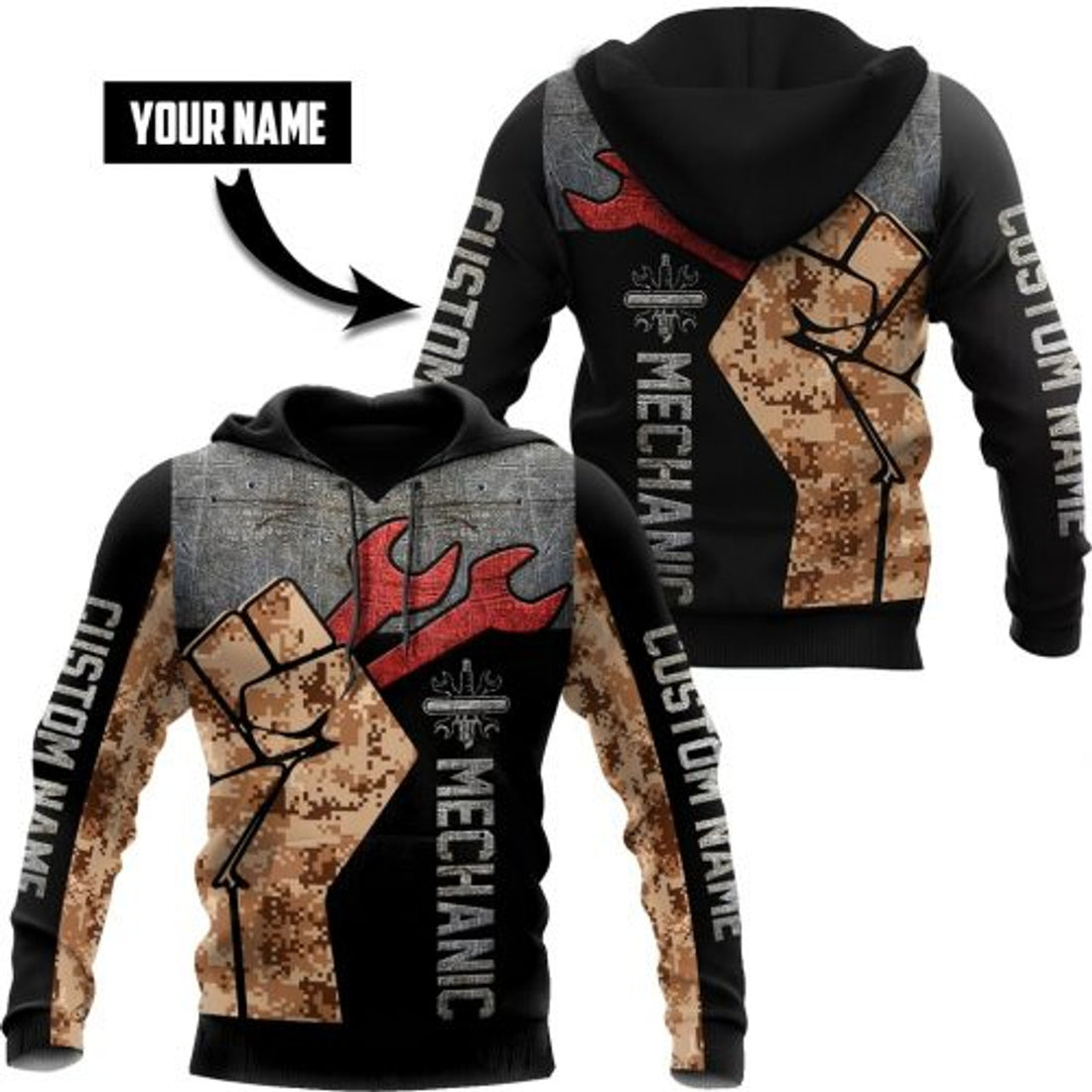 FUNSTUFFPRINT Personalized Mechanic 3D Hoodie Custom Name 3D Hoodie and Zip Hoodie