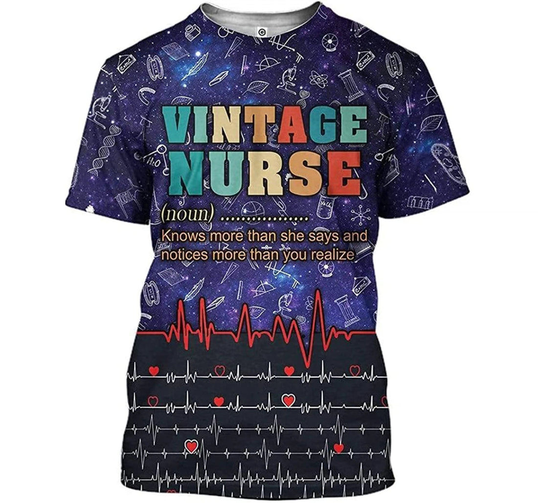 FUNSTUFFPRINT Personalized Vintage Nurse Define Red Heart Beat Pattern 3D Shirt 3D T-shirt
