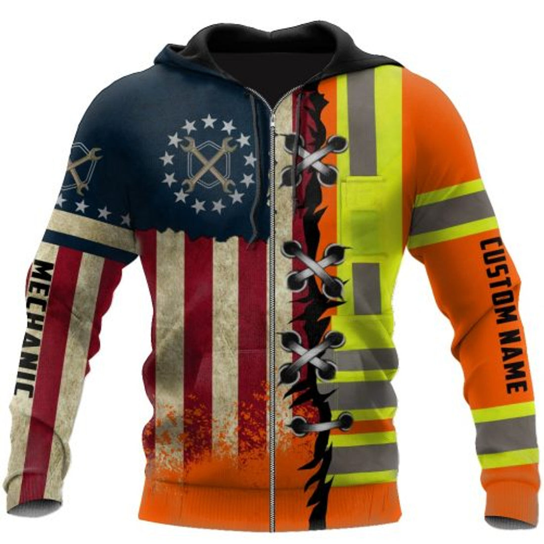 FUNSTUFFPRINT Personalized Mechanic 3D Hoodie For Men American Flag 3D Hoodie and Zip Hoodie