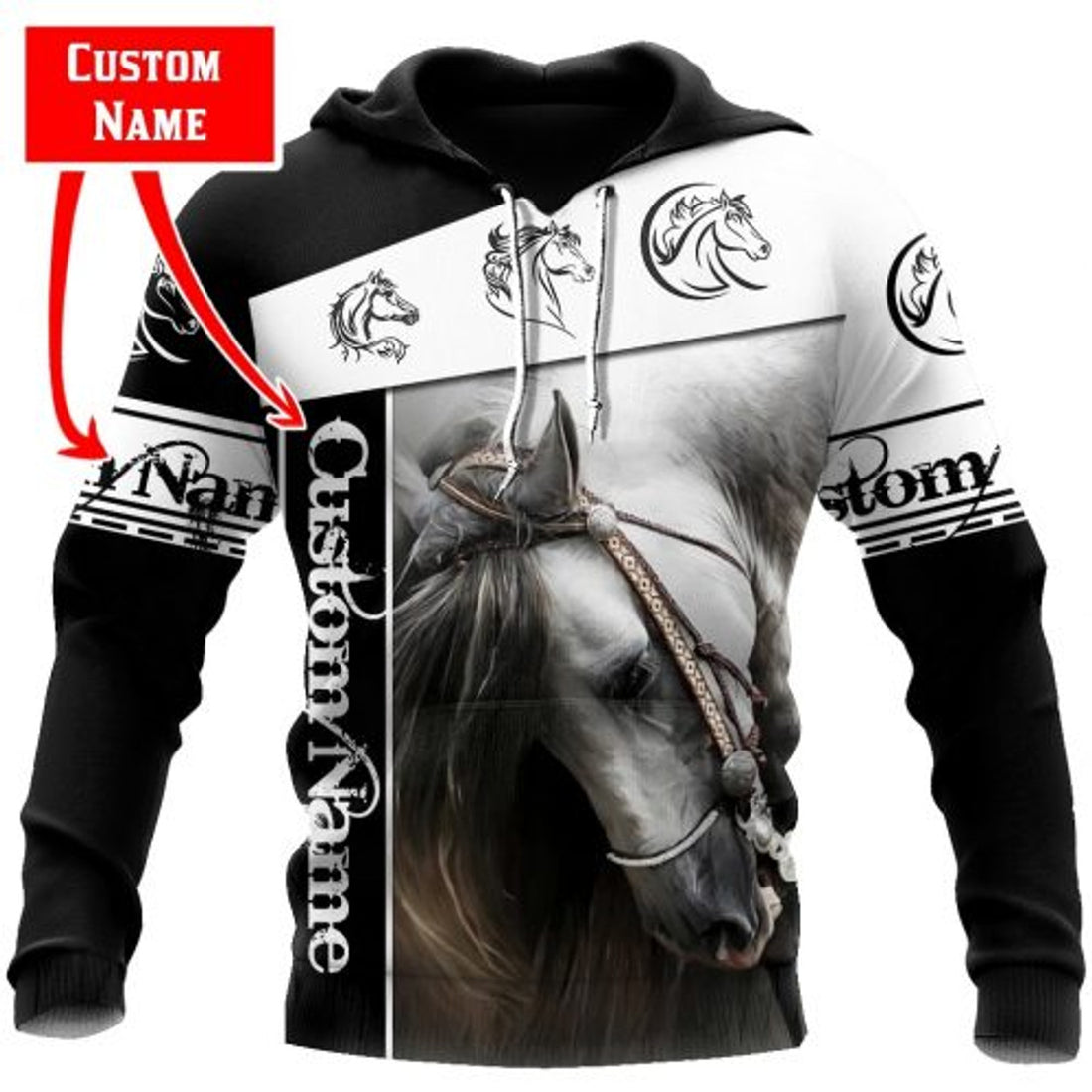 FUNSTUFFPRINT Personalized For Men And Women White Horse 3D Hoodie and Zip Hoodie