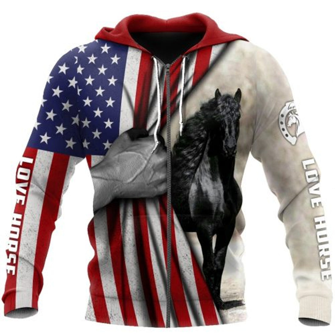 FUNSTUFFPRINT Horse 3D Hoodie Love Horse American Flag 3D Hoodie and Zip Hoodie