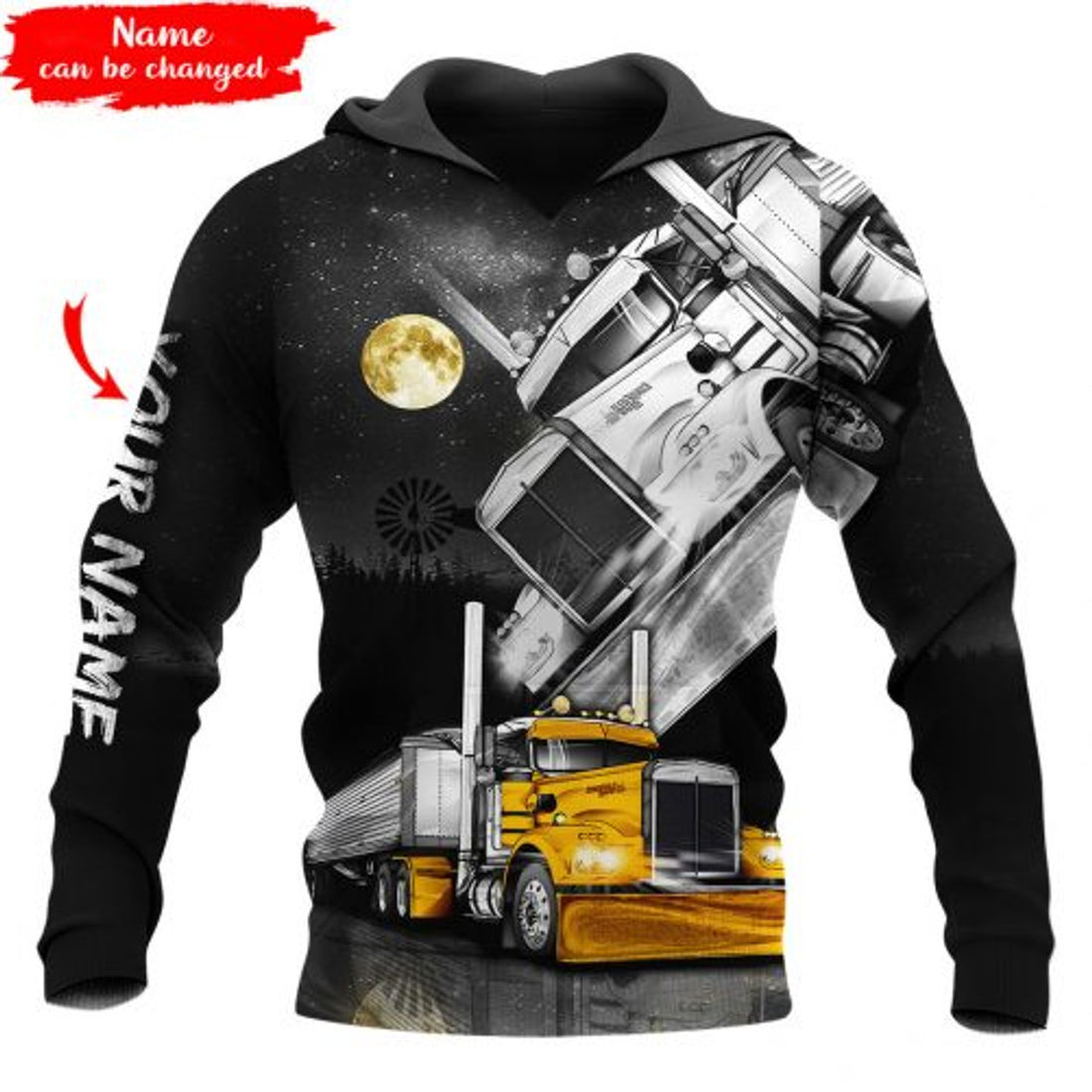 FUNSTUFFPRINT Personalized Trucker 3D Hoodie Gold Truck In The Dark 3D Hoodie and Zip Hoodie