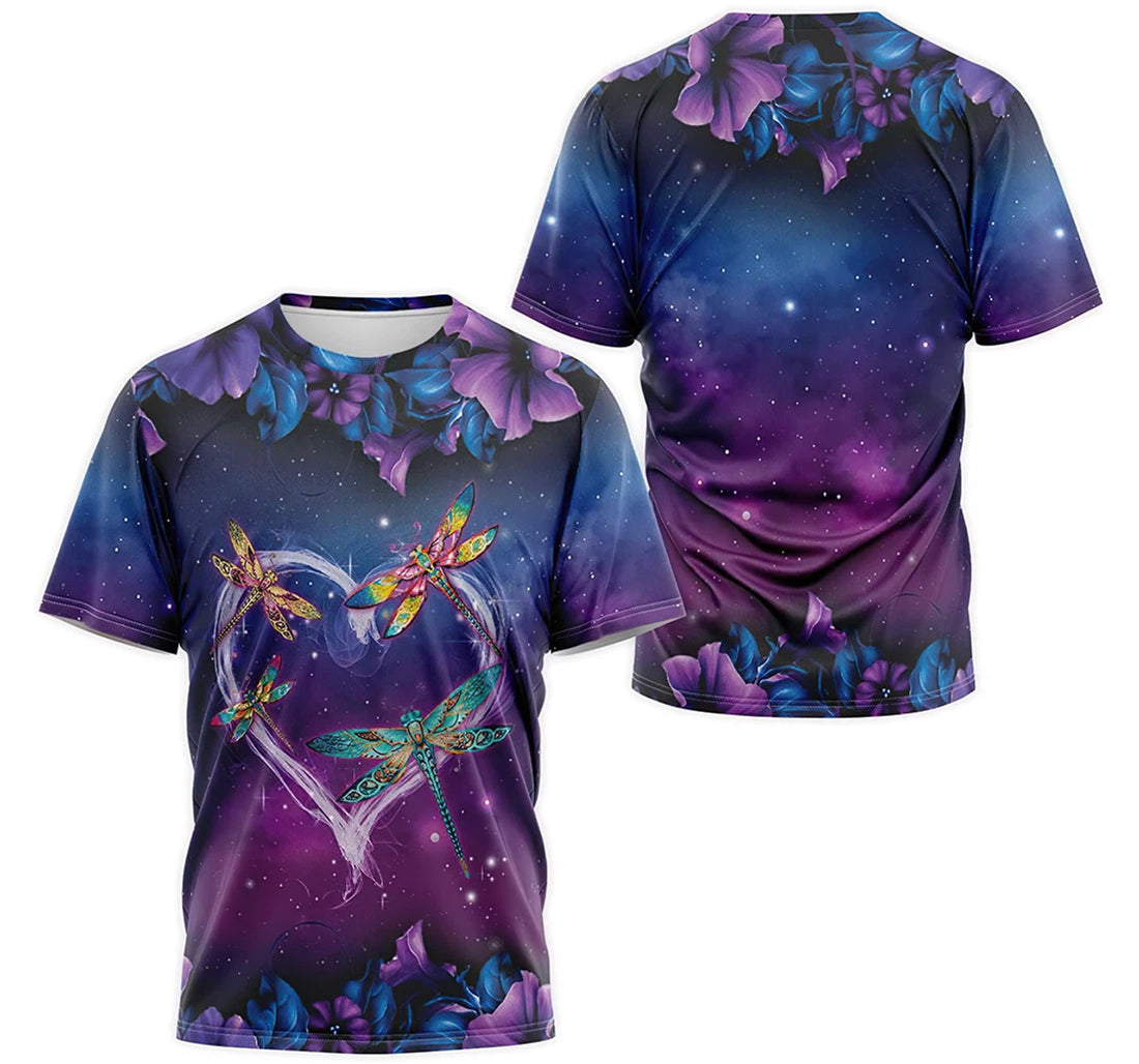 FUNSTUFFPRINT Personalized T-Shirt, Hoodie - Purple Galaxy Dragonfly Flower Heart 3D T-shirt