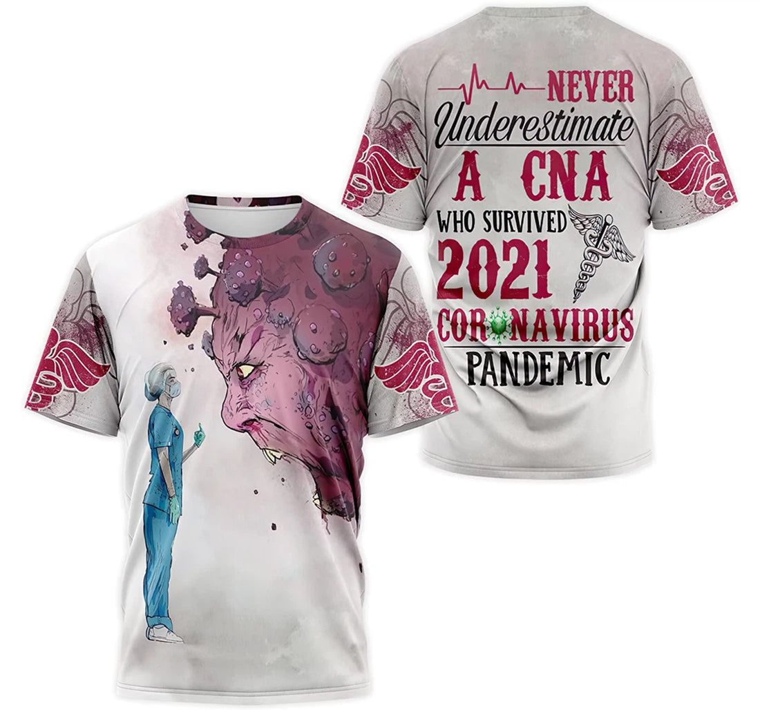 FUNSTUFFPRINT Personalized T-Shirt, Hoodie - Never Underestimate A Certified Nursing Assistants Who Survived Virus Pandemic 3D T-shirt