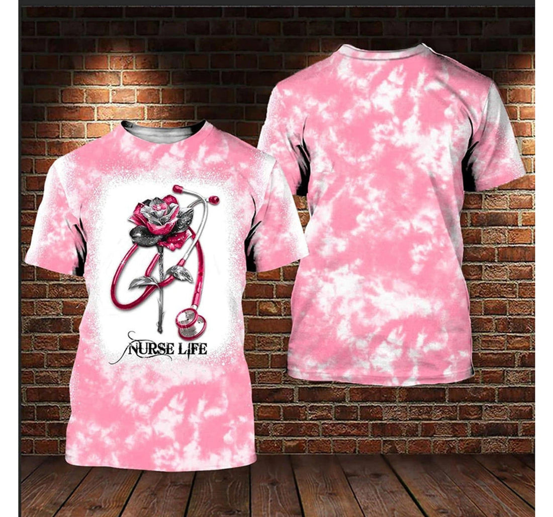 FUNSTUFFPRINT Nurse Life Glitter Rosy Pink Tie Dye Background 3D T-shirt