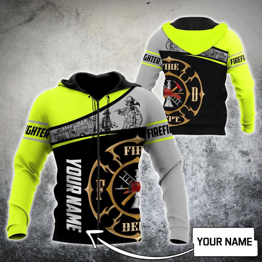 FUNSTUFFPRINT Personalized Firefighter 3D Hoodie Fire Dept Logo 3D Hoodie and Zip Hoodie