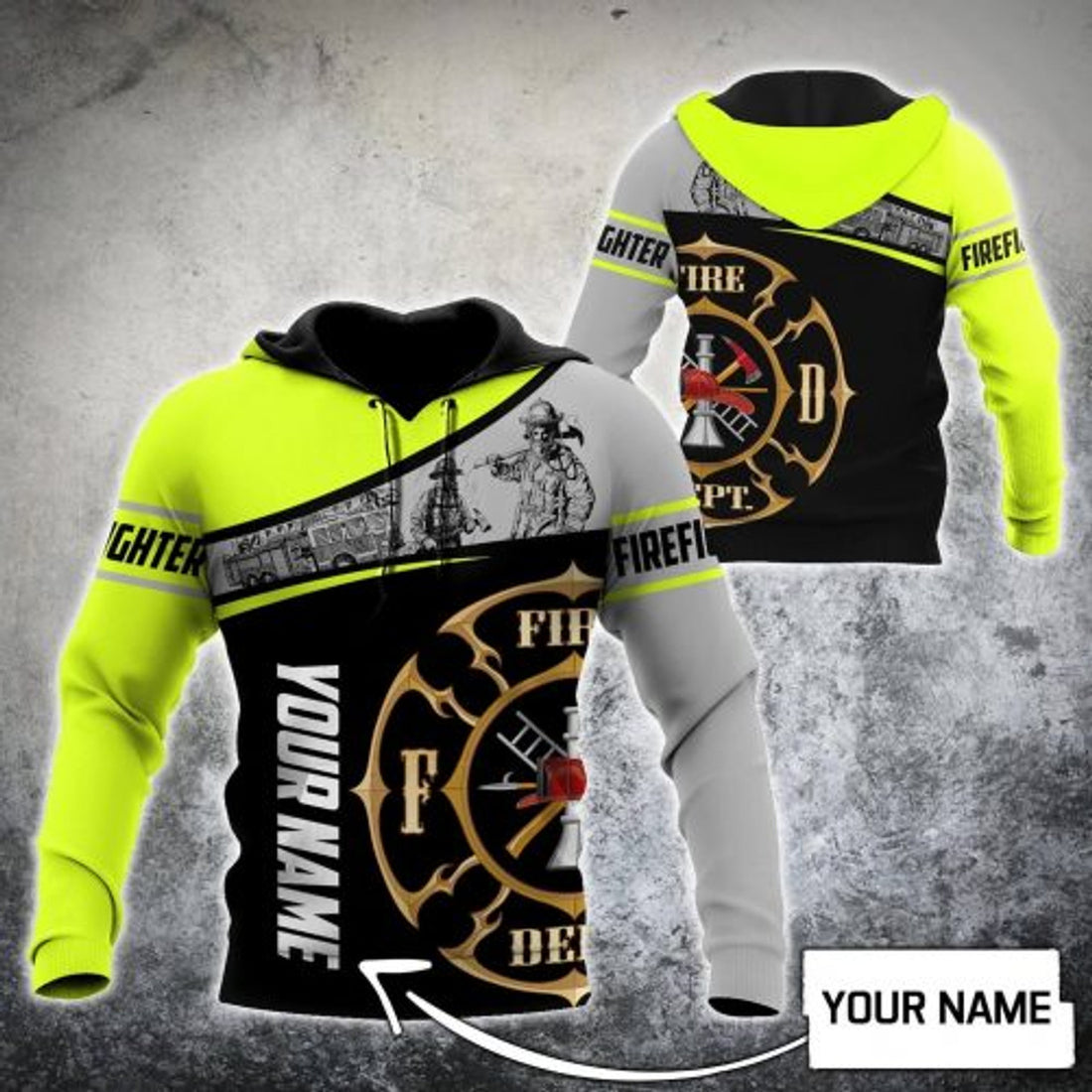 FUNSTUFFPRINT Personalized Firefighter 3D Hoodie Fire Dept Logo 3D Hoodie and Zip Hoodie