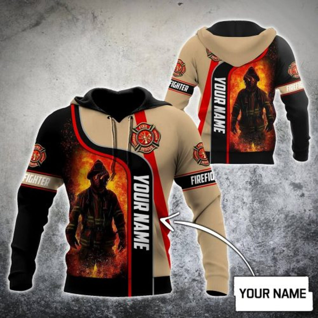 FUNSTUFFPRINT Personalized Firefighter 3D Hoodie Custom Name 3D Hoodie and Zip Hoodie