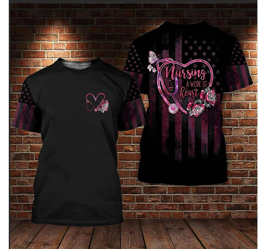 FUNSTUFFPRINT Nurse Life Nursing Is A Work Of Heart Pink Pattern 3D All Over Printed 3D T-shirt