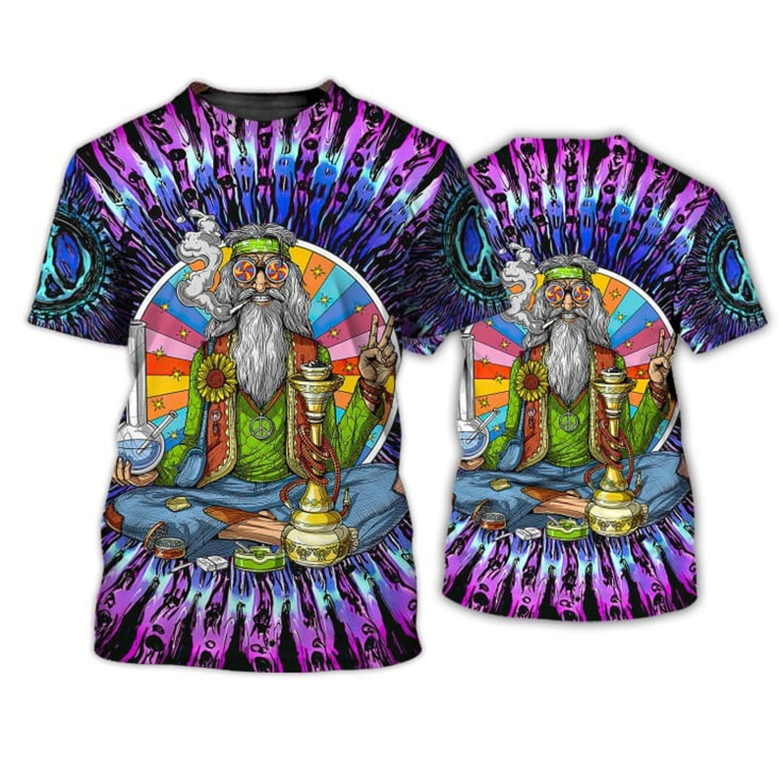 FUNSTUFFPRINT 3D All Over Print Old Man Hippie Shirts, Hippie Man Shirt, Hippie Woman Shirts, Colorful Hippie 3D T-shirt