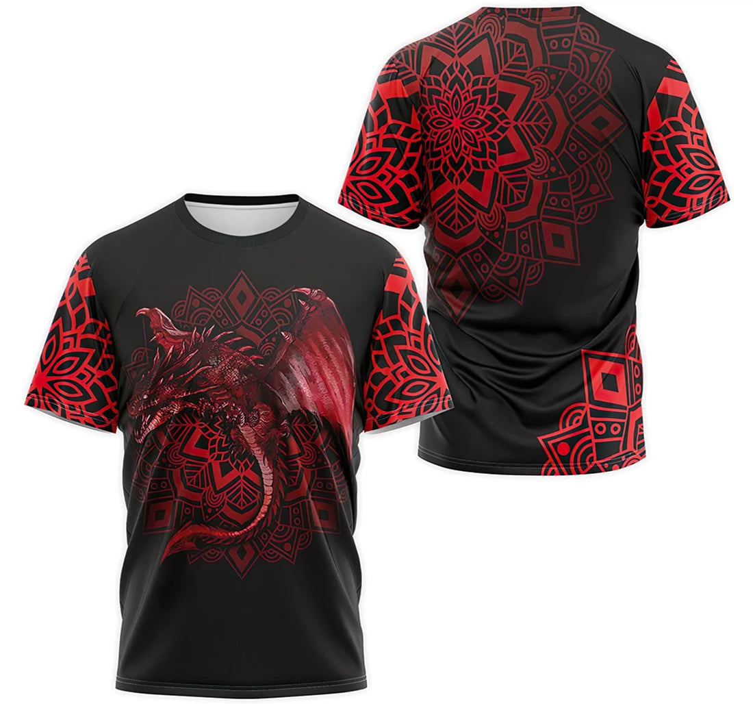 FUNSTUFFPRINT Personalized T-Shirt, Hoodie - Red Fire Dragon Mandala 3D T-shirt