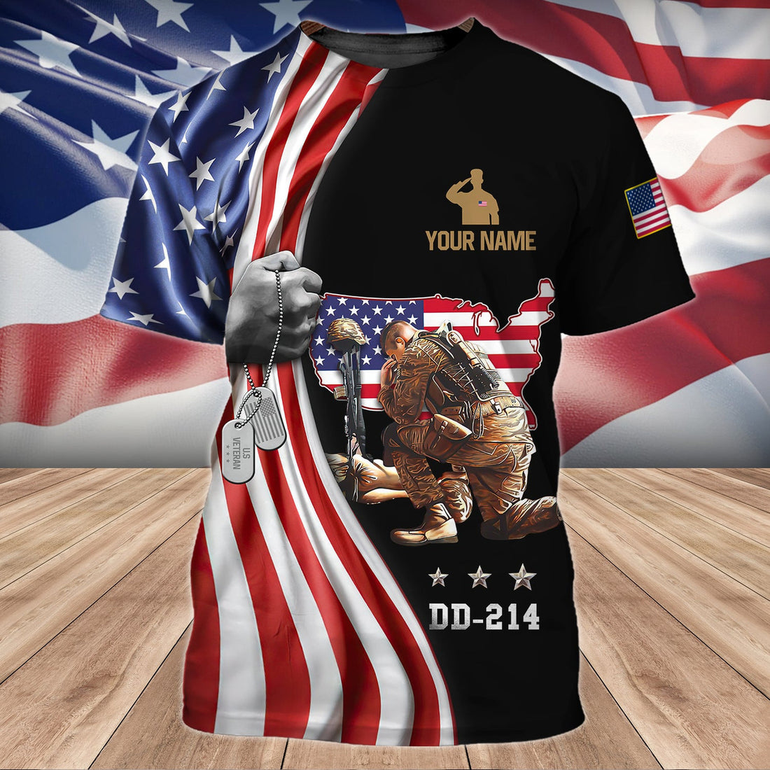 FUNSTUFFPRINT Veteran - DD 214 - Personalized Name 3D T-Shirt