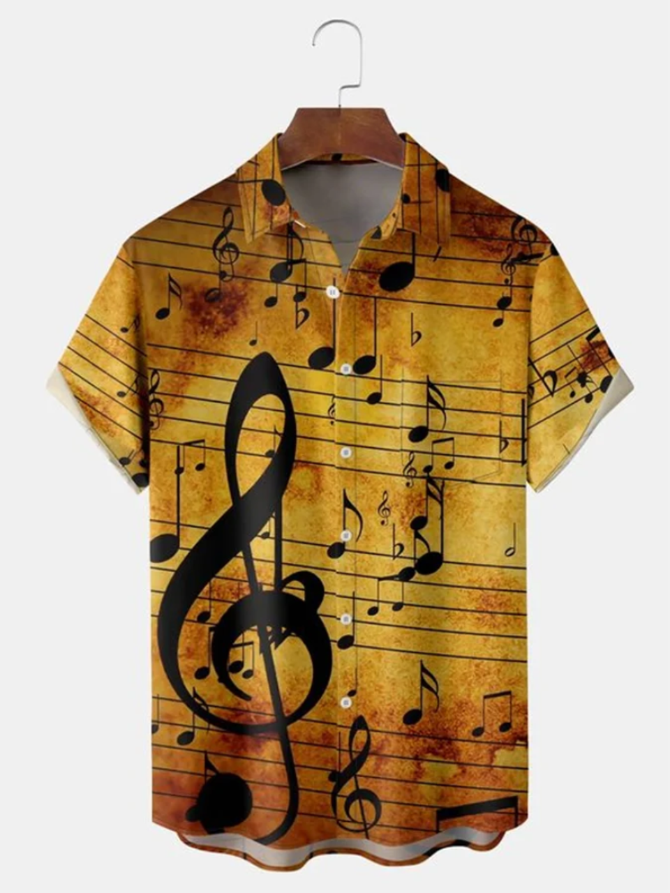 Music Element Fashion Print Beach Short Sleeve Shirt