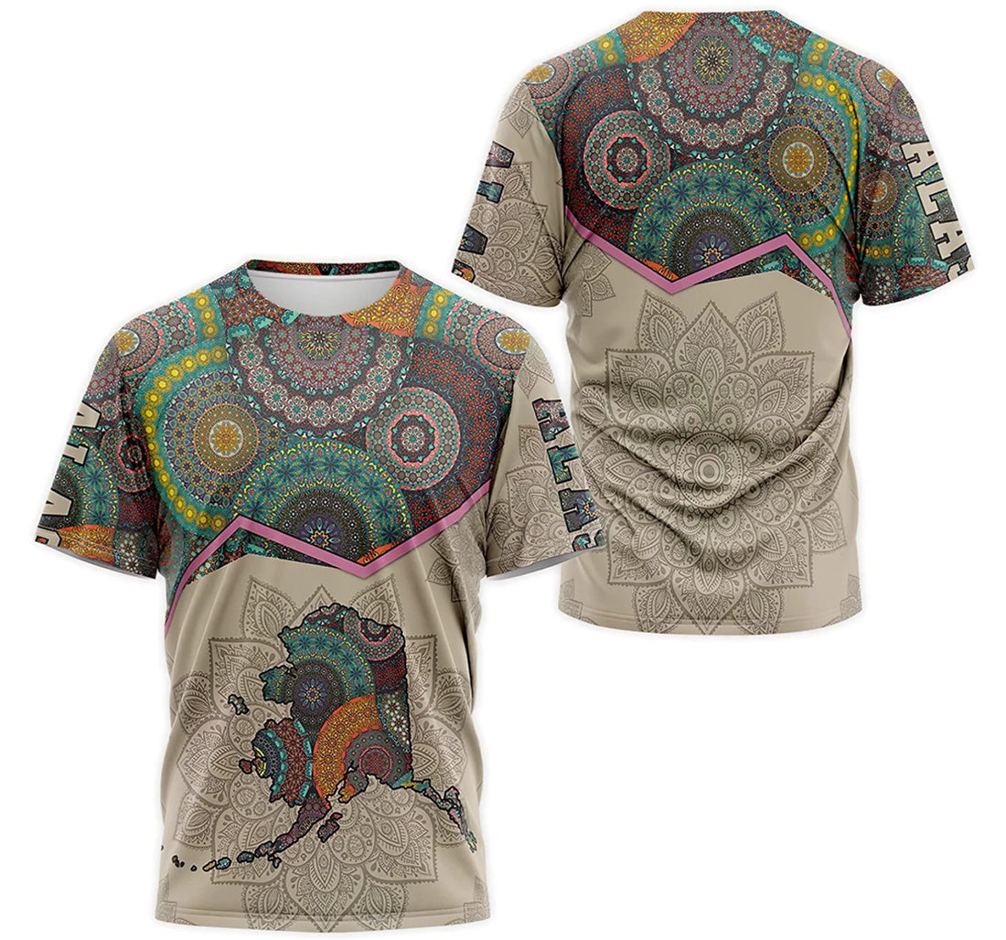 FUNSTUFFPRINT Personalized T-Shirt, Hoodie - Alaska Flag Map Mandala 3D T-shirt