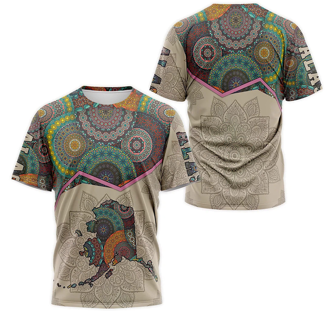 FUNSTUFFPRINT Personalized T-Shirt, Hoodie - Alaska Flag Map Mandala 3D T-shirt