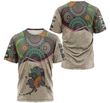 FUNSTUFFPRINT Personalized T-Shirt, Hoodie - Alaska Flag Map Mandala 3D T-shirt