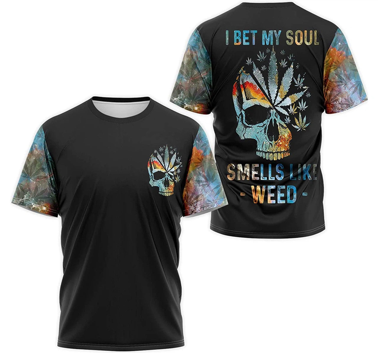 FUNSTUFFPRINT Personalized T-Shirt, Hoodie - Skull Cannabis I Bet My Soul Smells Like Weed 3D T-shirt