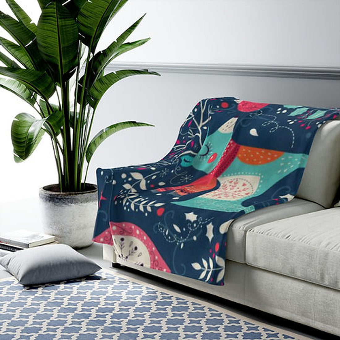 FUNSTUFFPRINT Santa Rain Deer Christmas Velveteen Plush Blanket-Cozy Blanket-Comfy Blanket