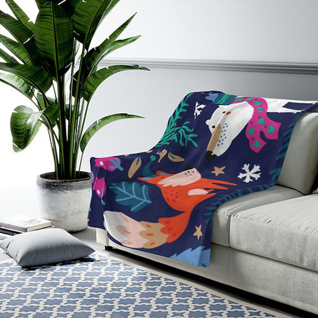 FUNSTUFFPRINT Polar Bear-Fox-Sloth Velveteen Plush Blanket-Cozy Blanket-Comfy Blanket-Holiday