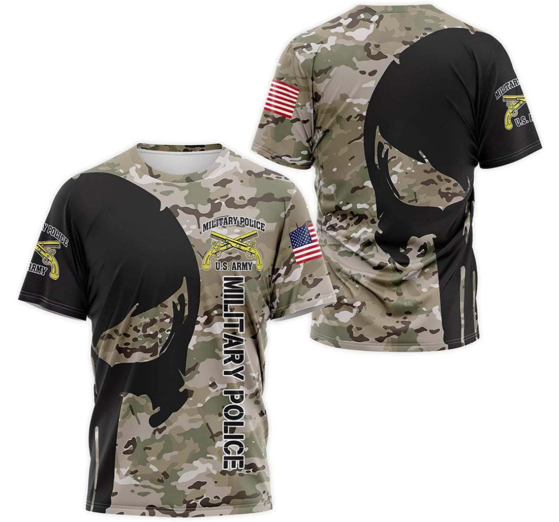 FUNSTUFFPRINT Personalized T-Shirt, Hoodie - Military Police Skull Army Us Camo 3D T-shirt