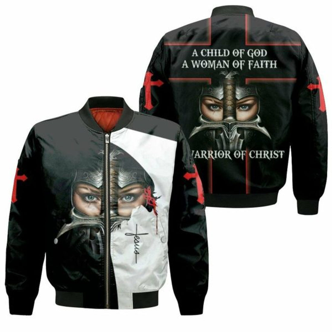 FUNSTUFFPRINT A Child Of God A Woman Of Faith A Warrior Of Christ For Fan Bomber Jacket 3D Bomber Jacket