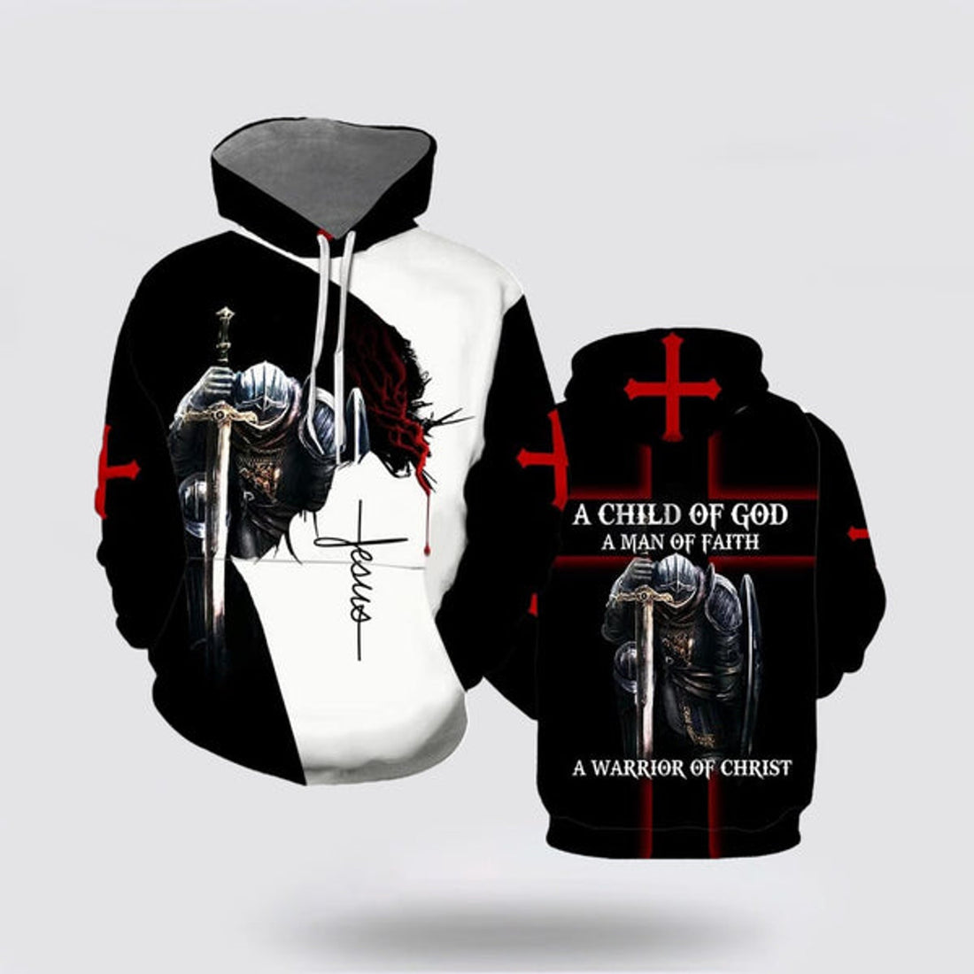 FUNSTUFFPRINT 3D A Child Of God A Man Of Faith A Warrior Of Christ 3d Hoodies For Women Men - Christian Apparel 3D Hoodie and Zip Hoodie