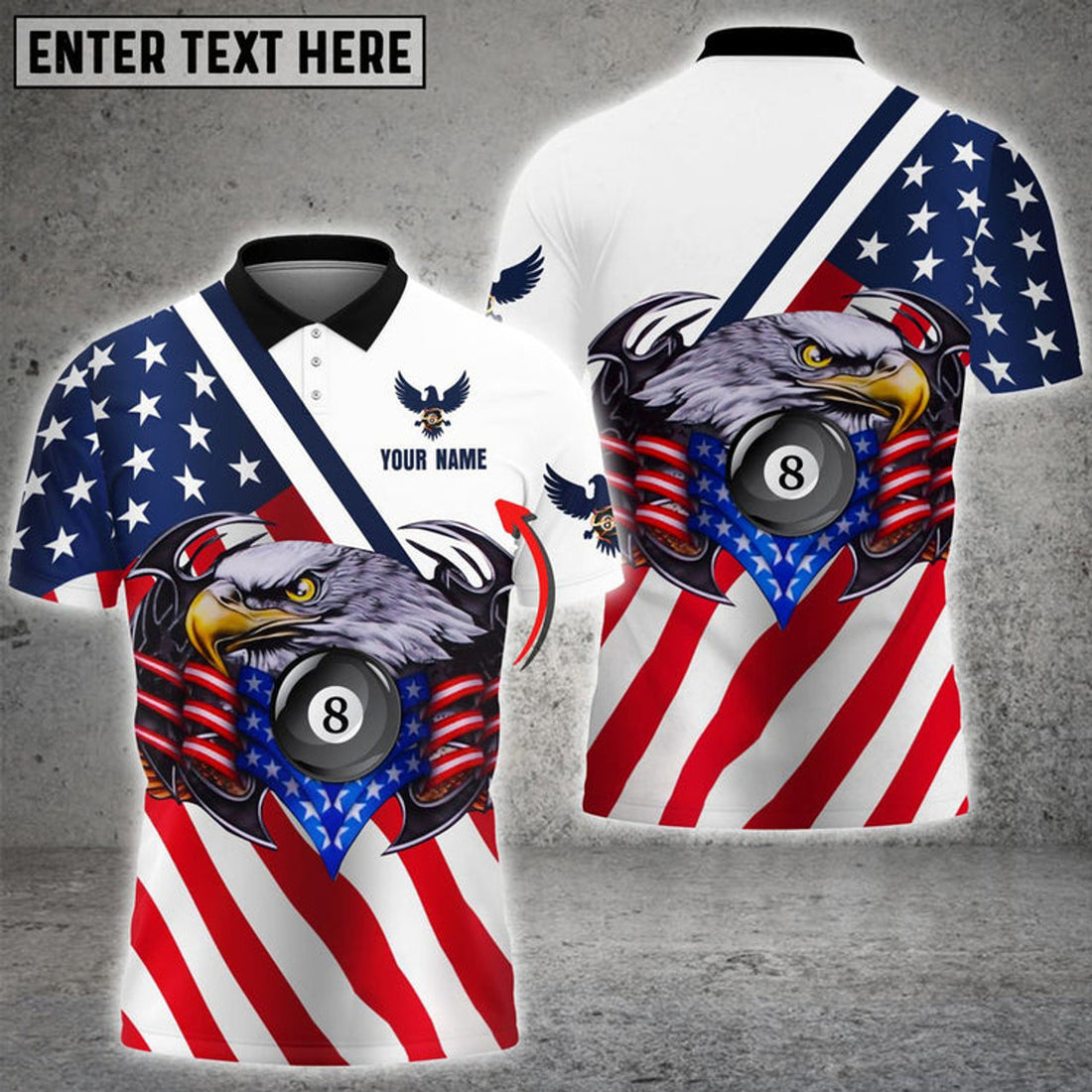 Custom Billiards American Ball 8 Style Personalized Name, Team Name Polo Shirt, Flag Billiard Shirt