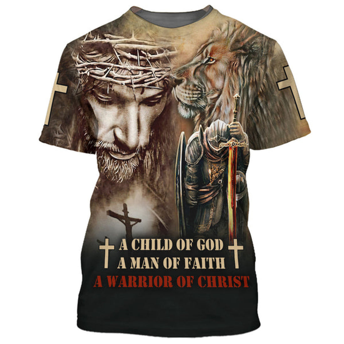 FUNSTUFFPRINT A Child Of God A Man Of Faith A Warrior Of Christ 3D All Over Printed Shirt for Men and Women 3D T-shirt
