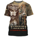 FUNSTUFFPRINT A Child Of God A Man Of Faith A Warrior Of Christ 3D All Over Printed Shirt for Men and Women 3D T-shirt