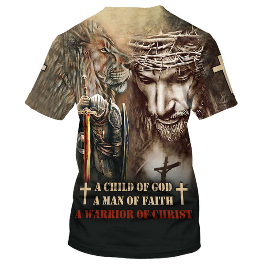 FUNSTUFFPRINT A Child Of God A Man Of Faith A Warrior Of Christ 3D All Over Printed Shirt for Men and Women 3D T-shirt